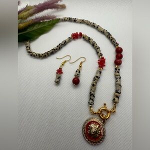 Artistic Gold and Red Beaded Necklace Set
